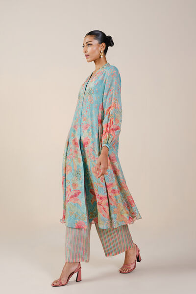 Nyneve Printed Mul Kurta Set - Aqua